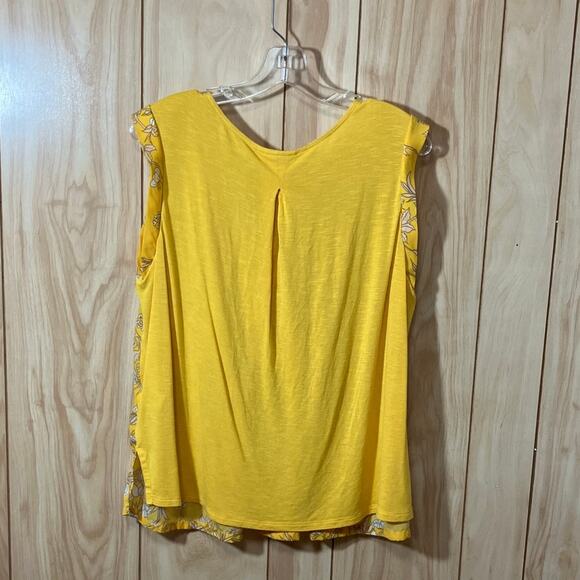 Merona Yellow Floral Scoop Neck Pleated Front Sleeveless Pullover Blouse L - Picture 2 of 6